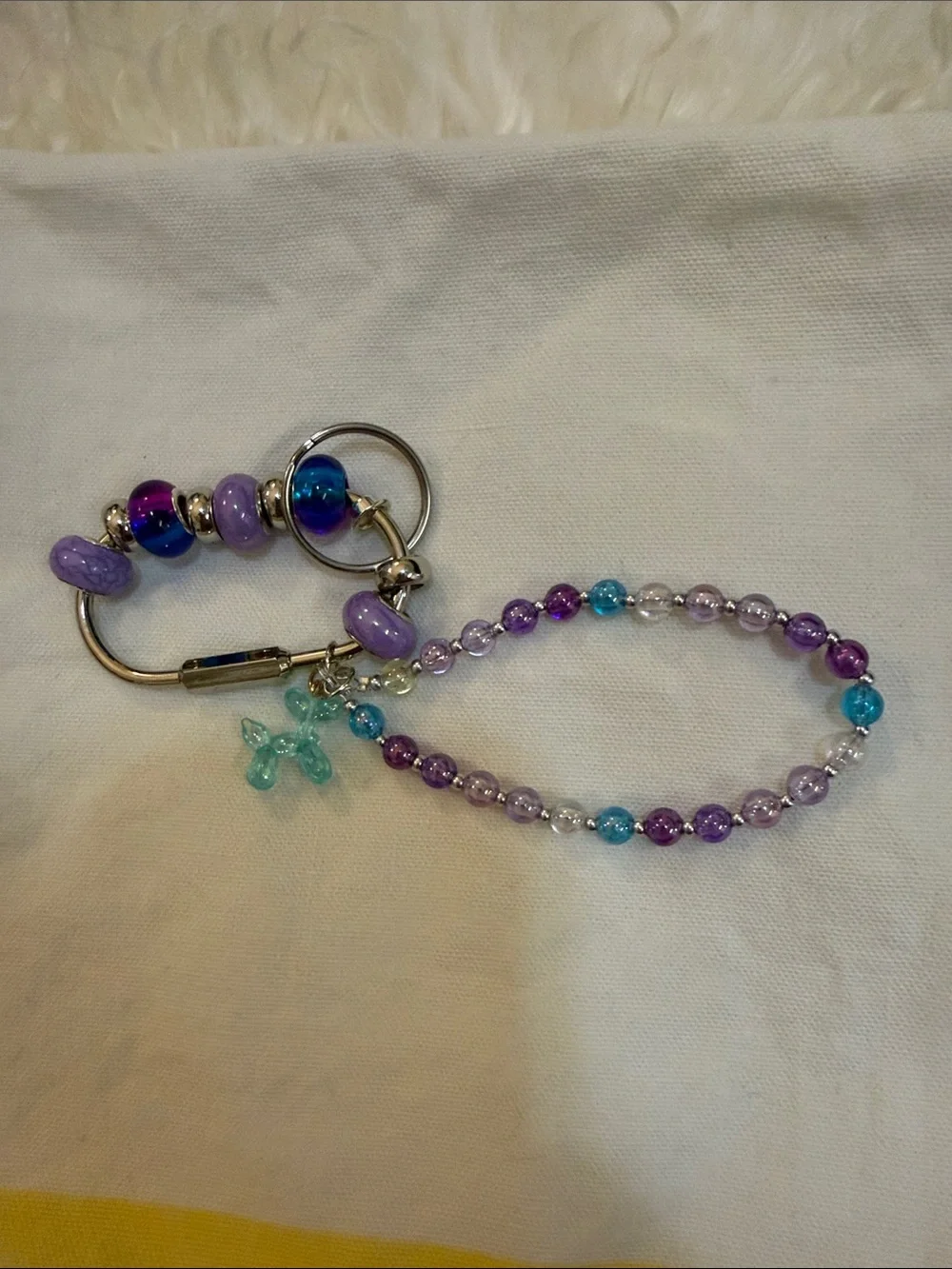 Beaded Purple & Blue Keychain Charm bag charm handmade